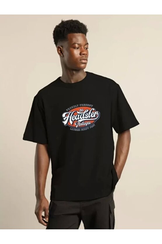 Unisex Baskılı Oversize T-Shirt - Siyah