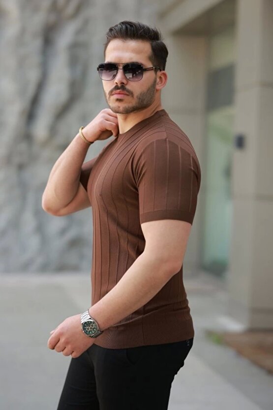 Erkek Kısa Kollu Bisiklet Yaka çizgili Triko Tişört