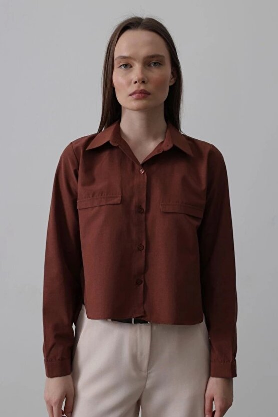 Cepli Uzun Kol Gömlek - Koyu Kahve