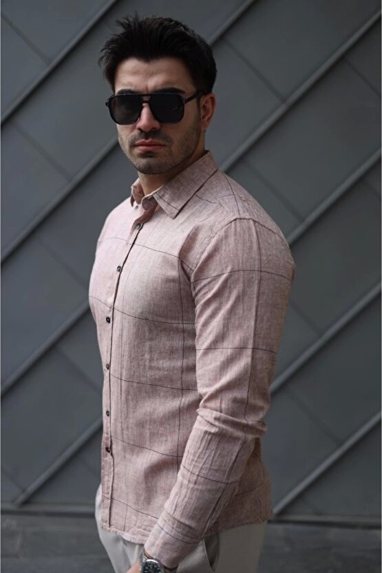 Erkek Pamuklu Keten Kumaş Gömlek