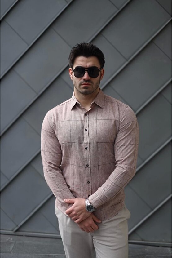Erkek Pamuklu Keten Kumaş Gömlek