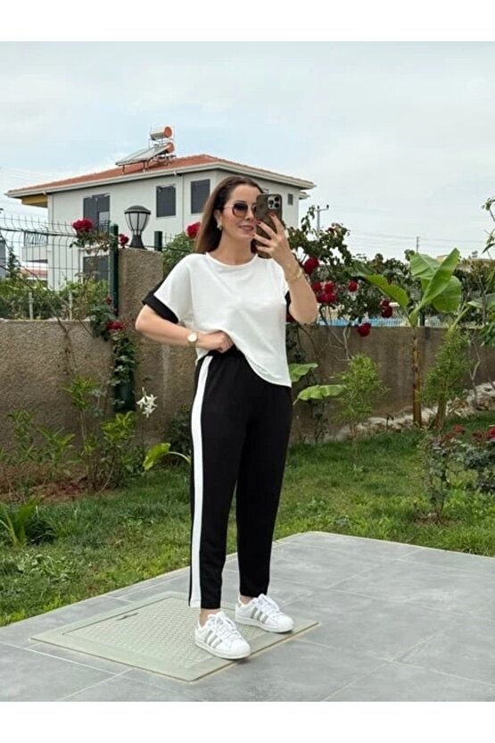 Kadın Modal Dokulu Kumaş Yanı şeritli Takım