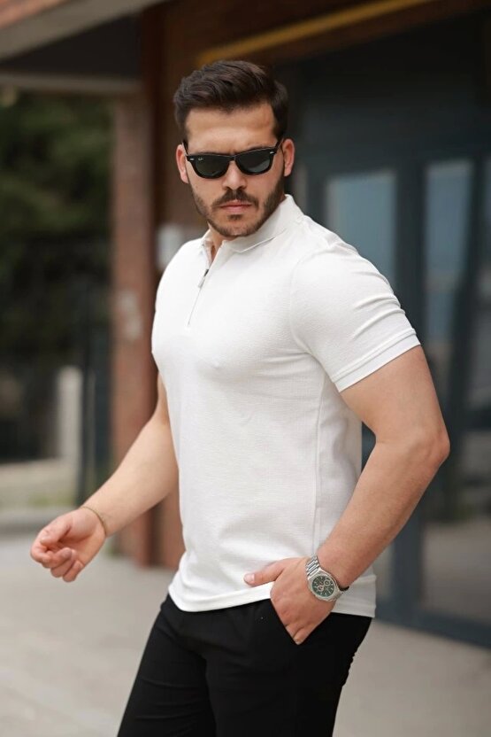Erkek Fermuarlı Yaka Kısa Kollu Tişört
