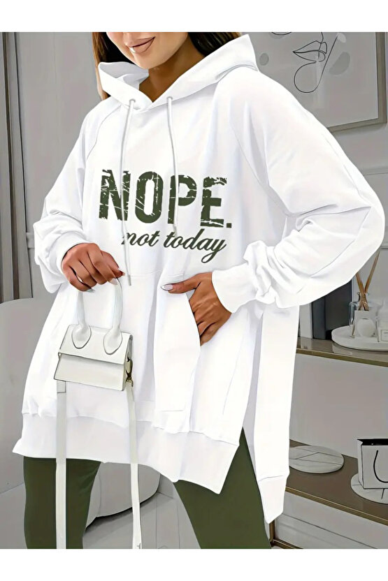 EGECEN Kadın Uzun Kollu Kapşonlu Bağcıklı Viskon Iki Iplik Sweat