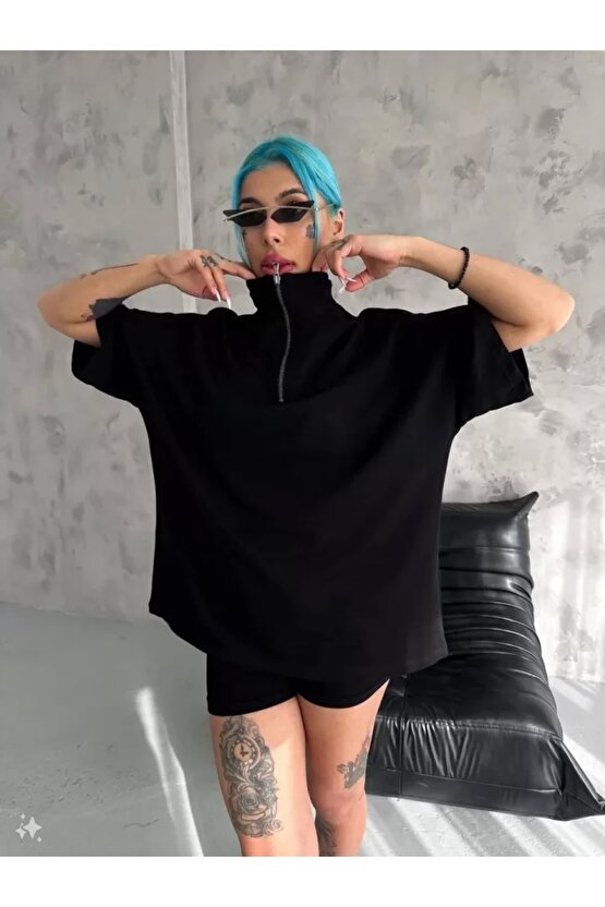 Unisex Yarım Fermuarlı Basic Thirt iyah