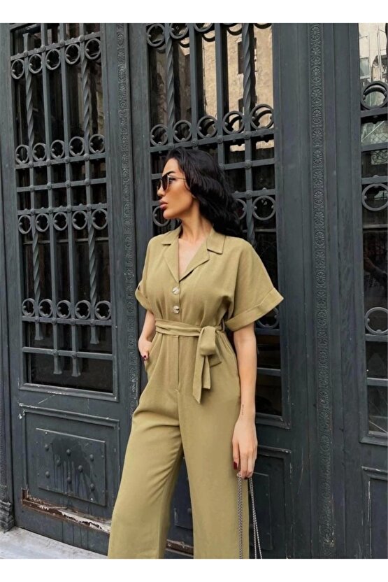 KETEN TULUM BEL BAĞLAMA DETAYLI - Yeşil