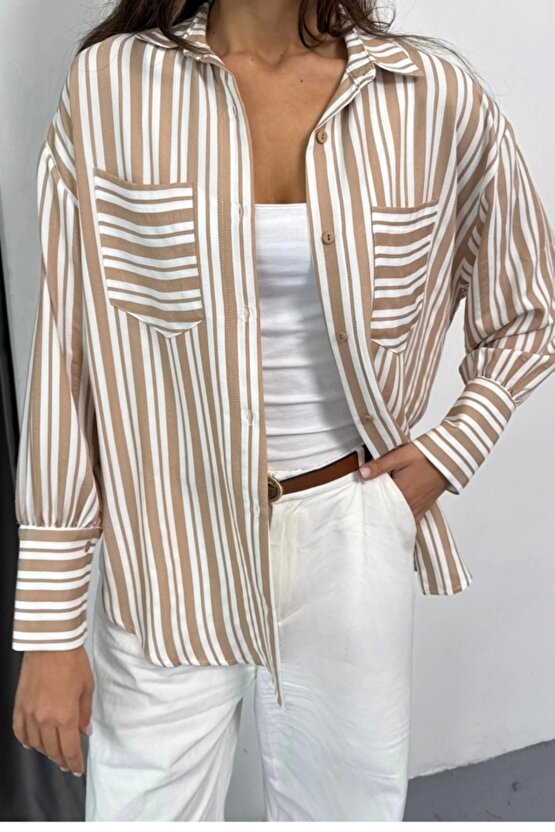 ÇİZGİLİ GÖMLEK - Bej