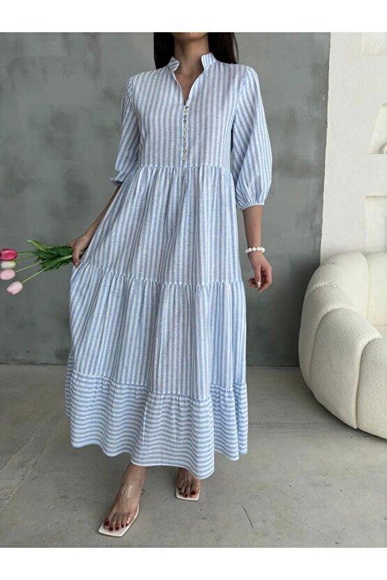 ÇİZGİİ KETEN HAKİ YAKA DÜĞEİ AAŞ EBİE avi