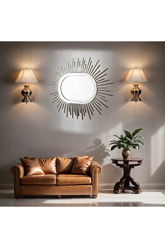 Piyano Model Lüx Gümüş Dresuar Elips Ayna Ve Puf