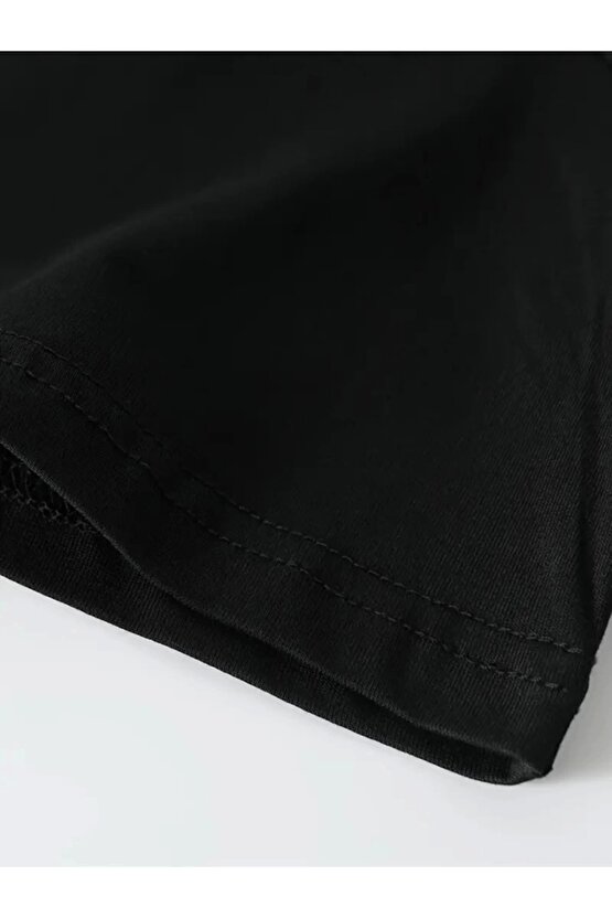 Baskılı Oversize Bisiklet Yaka T-shirt - Siyah