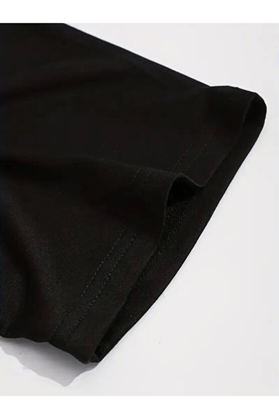 Baskılı Oversize Bisiklet Yaka T-shirt - Siyah