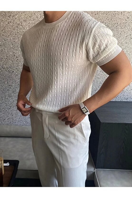 Erkek Kısa Kollu Bisiklet Yaka Triko Bluz