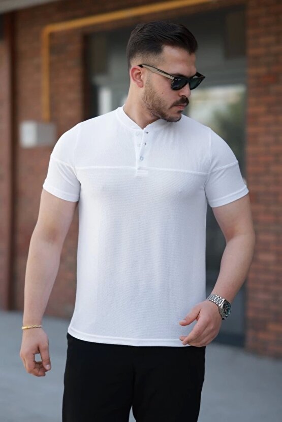 Erkek Hakim Yakalı Kısa Kollu Pamuklu T-shirt