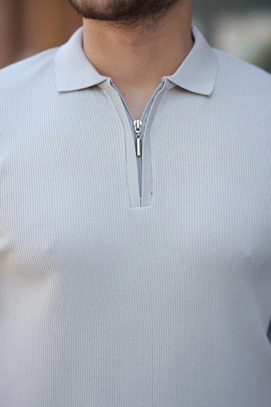 Erkek Fermuarlı Yakalı Kısa Kollu Tshirt