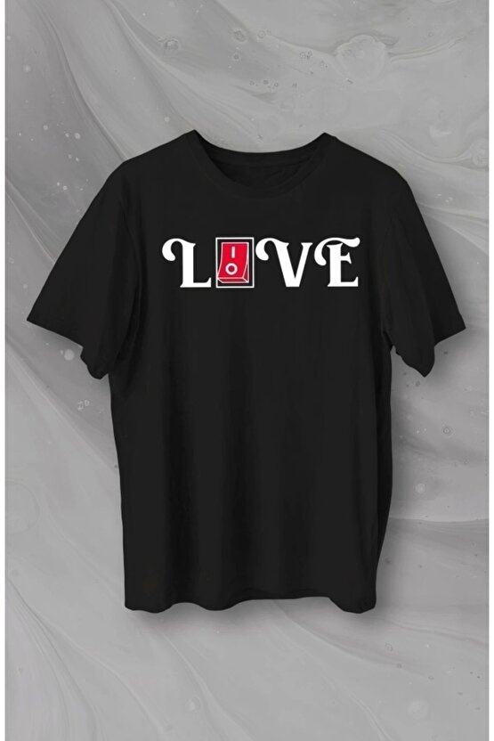 Sevgililer Günü İçin Özel Tasarım Love Baskılı T-shirt - Siyah
