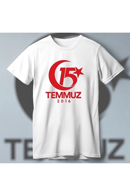 15 Temmuza Özel Tasarım 2016 Baskılı T-shirt - Beyaz