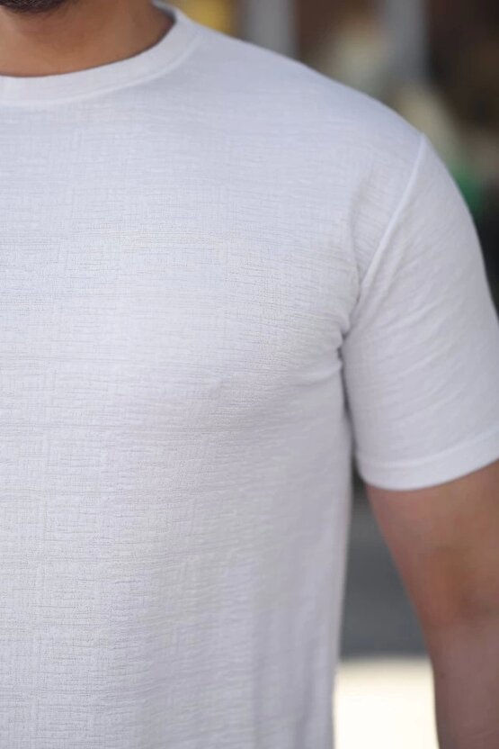 Erkek Ağaç Kabuğu Desenli Kısa Kollu T-shirt