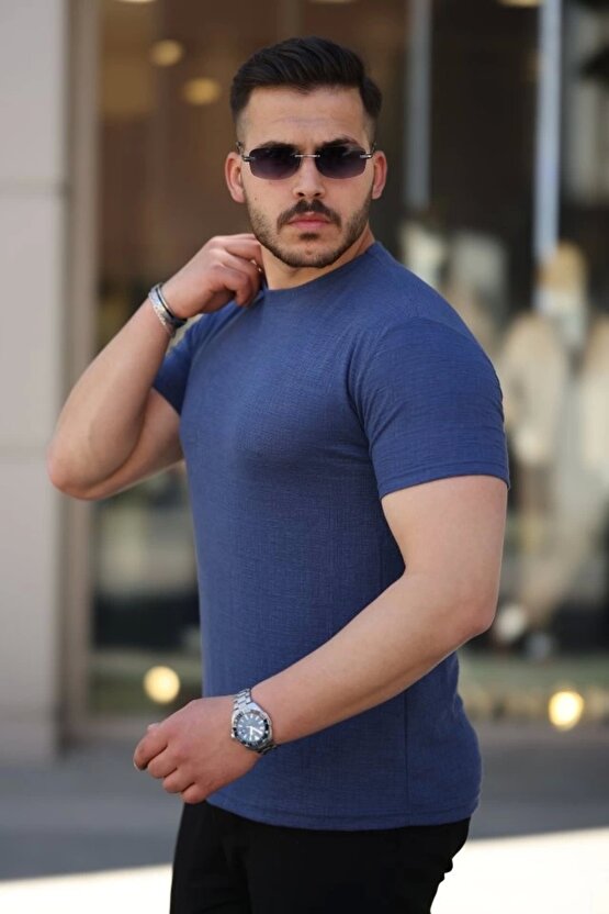 Erkek Ağaç Kabuğu Desenli Kısa Kollu T-shirt