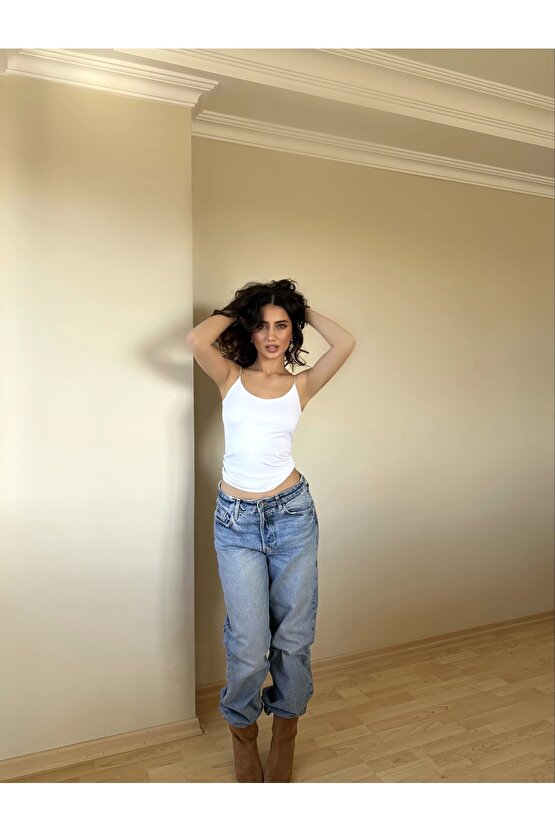 Beyaz ZRA Model Poliamid İp Askı Bluz