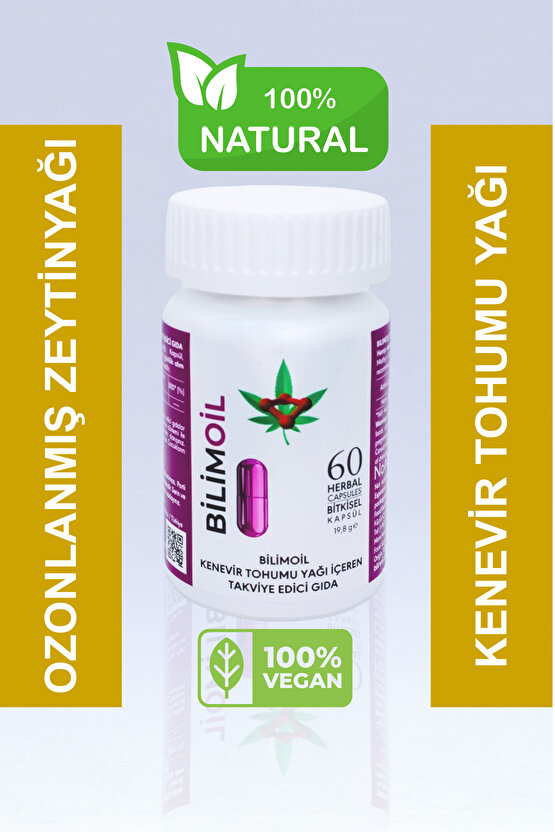 Yüksek enerjili oksijen ile kenevir tohum yağı ve zeytinyağı içeren takviye edici gıda 60 kapsül