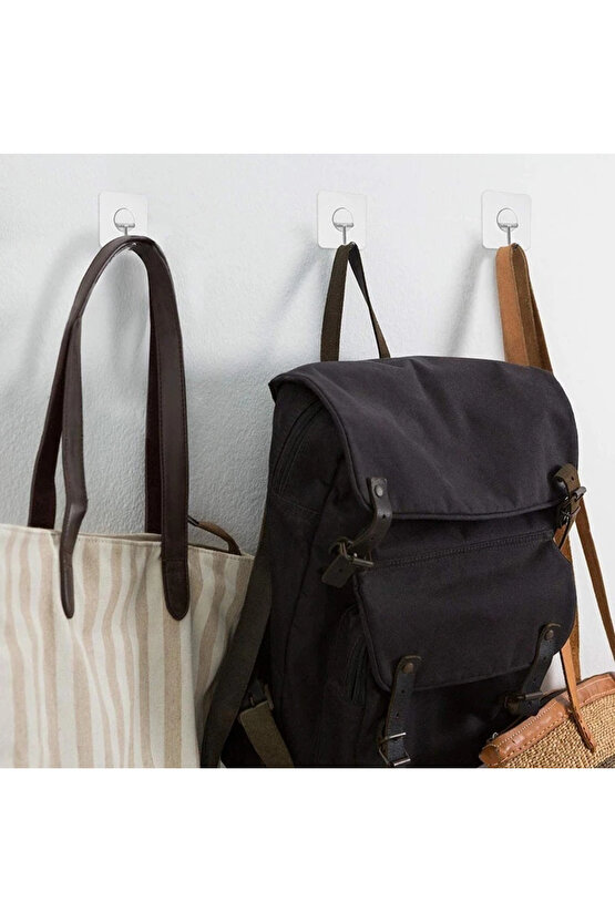 10Lu Paket- Pratik Çok Amaçlı Güçlü Şeffaf Duvar Askısı Yapışkan 304 Çelik Kancalı Mutfak Banyo Askı