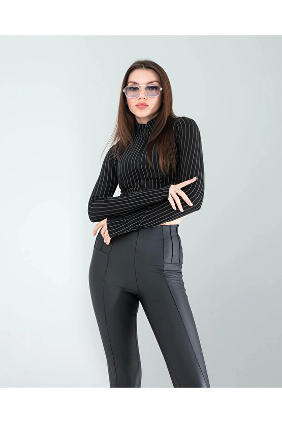 Siyah Nevru Deri Tayt