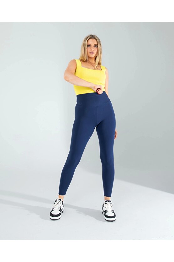 Sarı Kare Yaka Kalın Askı Triko Crop Bluz