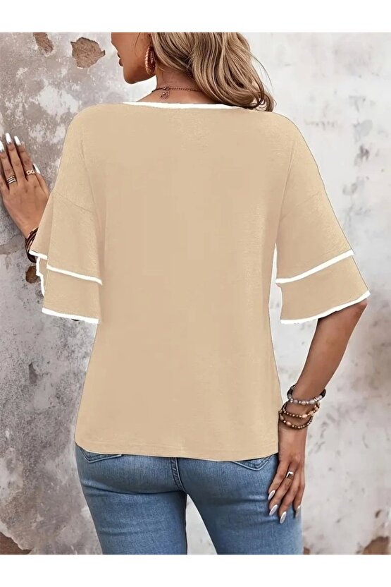 Kadın Kısa Kollu V Yakalı Viskon Bluz