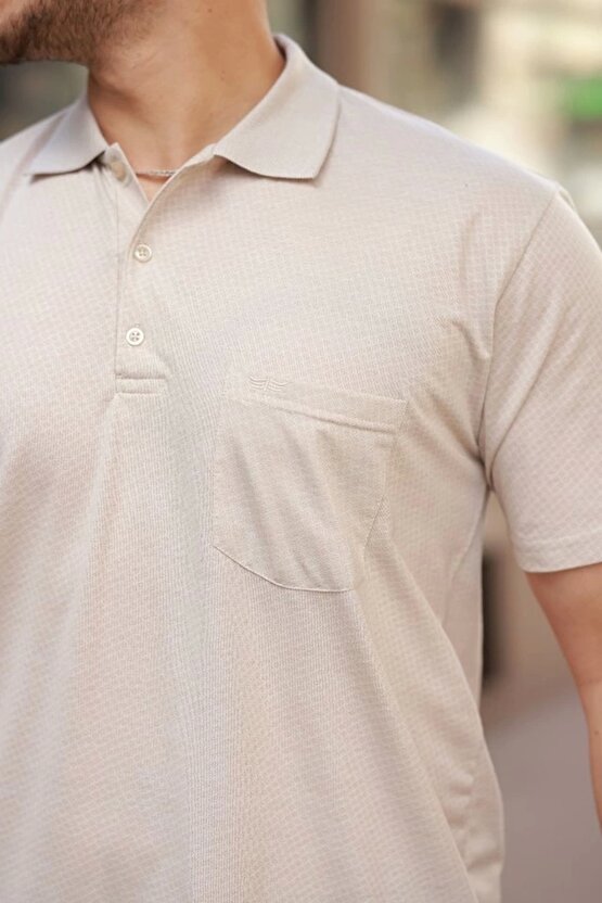 Erkek Yakalı Mini Jakarlı Kısa Kollu T-shirt