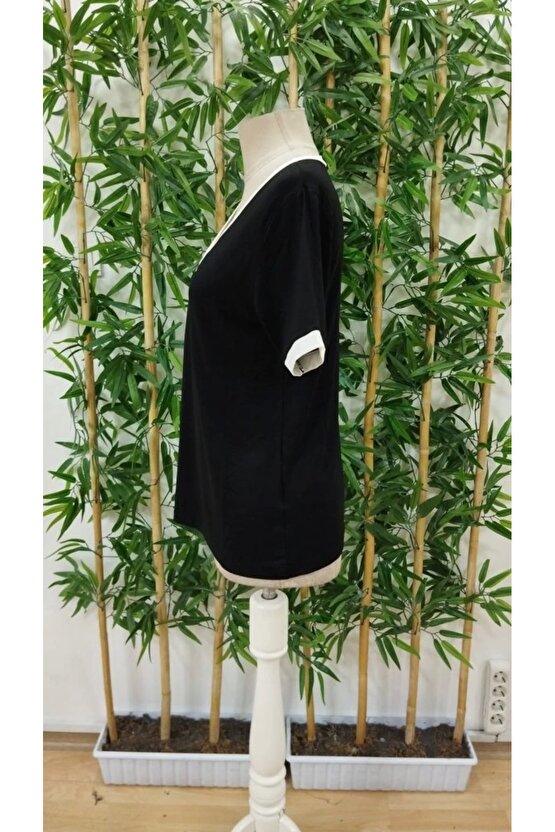 Kadın Kısa Kollu V Yakalı Viskon Bluz