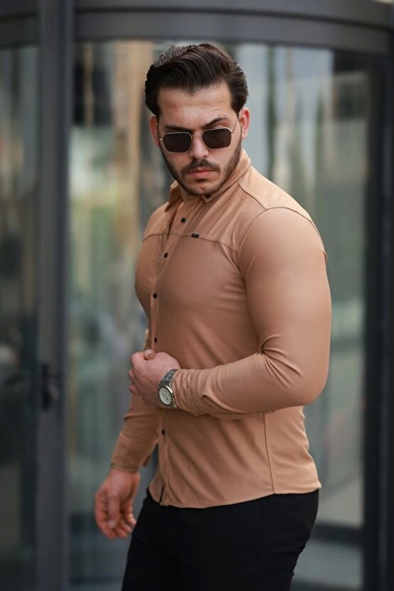 Erkek çıtçıt Düğmeli Dikiş Detaylı Uzun Kollu Gömlek