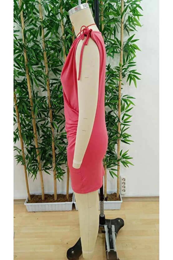 Kadın Kruvaze Yaka Büzgü Ve Aksesuar Detay Sandy Mini Elbise