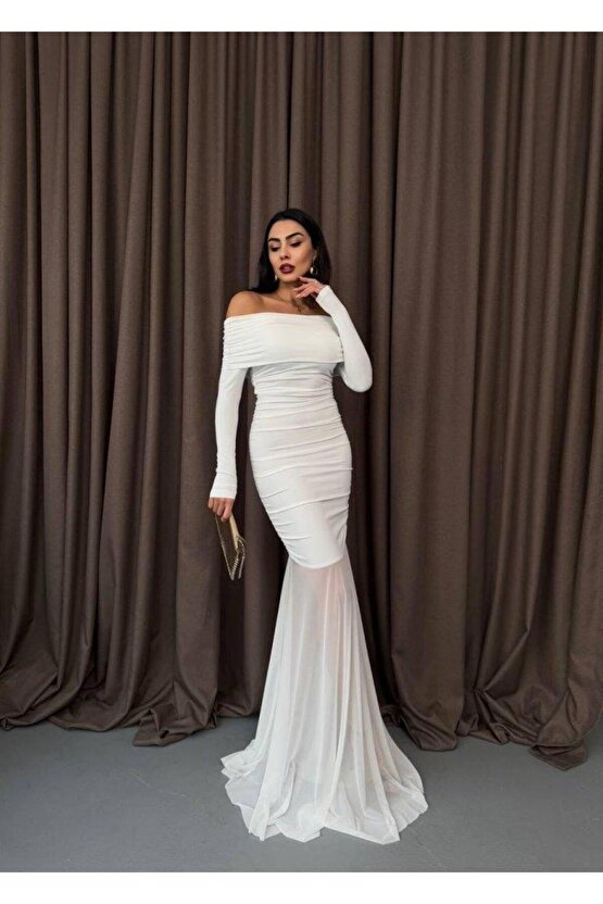 Tül Detaylı Straplez Elbise