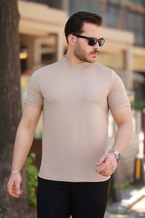 AhEs Shopping Erkek Yarım Balıkçı Yaka Kısa Kollu T-shirt