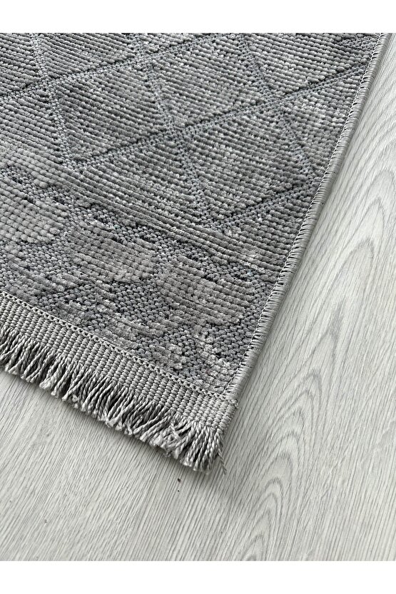Modern İskandinav Desenli Yıkanabilir Kaymaz Dokuma Taban Şönil Halı Kapalı Gri