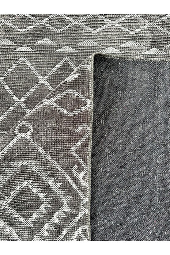 Modern İskandinav Desenli Yıkanabilir Kaymaz Dokuma Taban Şönil Halı Antrasit