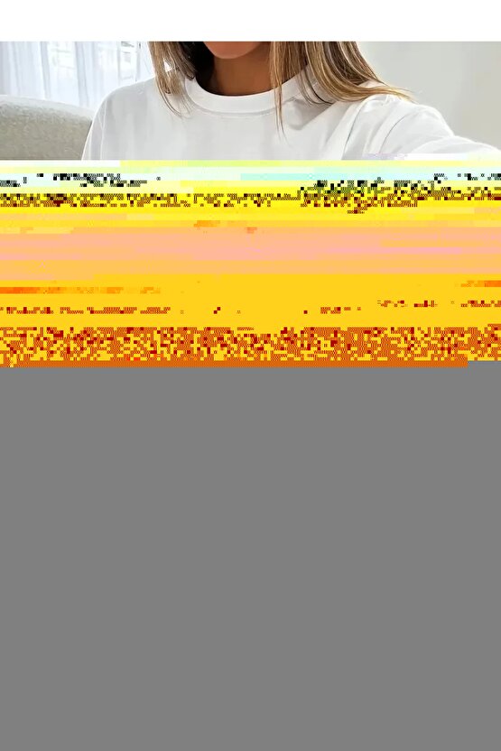 Fiyonk Ön Arka Baskılı Oversize Bisiklet Yaka T-shirt Yazlık - Beyaz