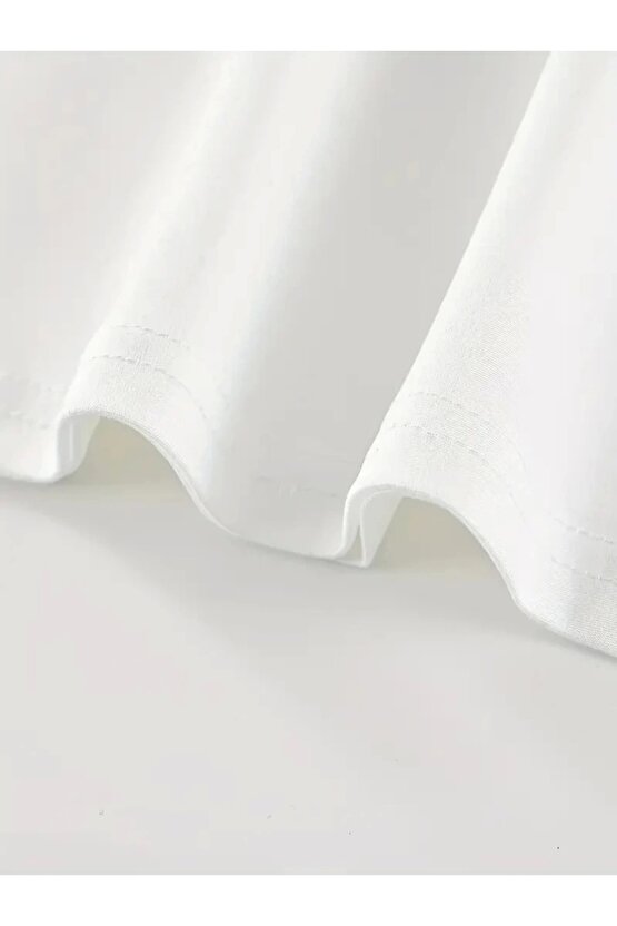 Baskılı Oversize Bisiklet Yaka T-shirt - Beyaz