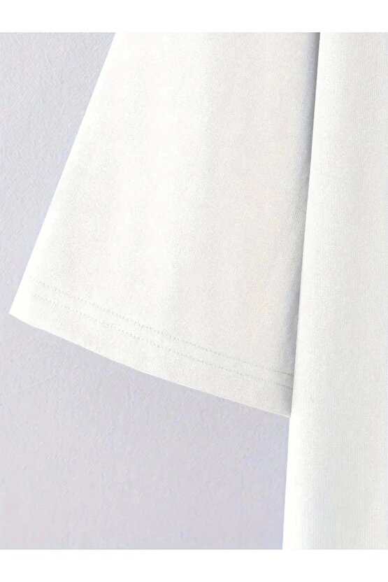 Baskılı Oversize Bisiklet Yaka T-shirt - Beyaz