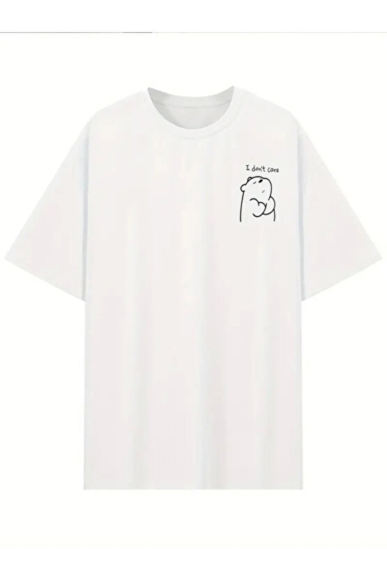 Baskılı Oversize Bisiklet Yaka T-shirt - Beyaz