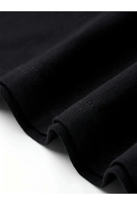 Baskılı Oversize Bisiklet Yaka T-shirt - Siyah