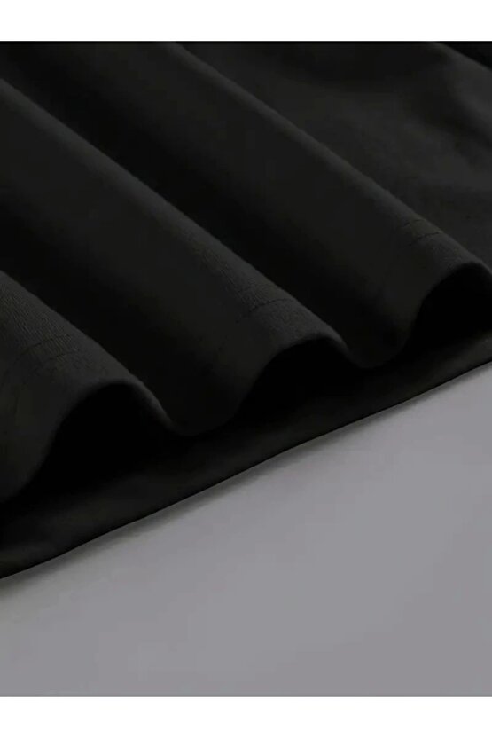 Baskılı Oversize Bisiklet Yaka T-shirt - Siyah