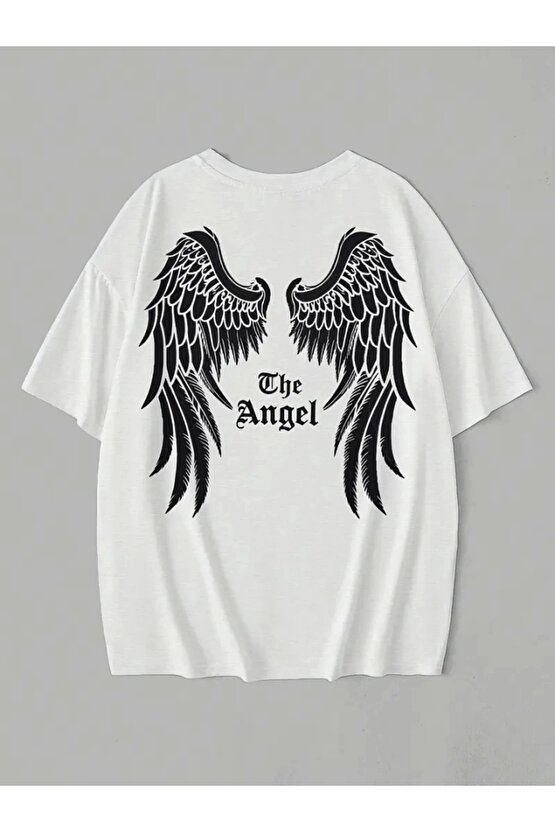 Baskılı Oversize Bisiklet Yaka T-shirt - Beyaz