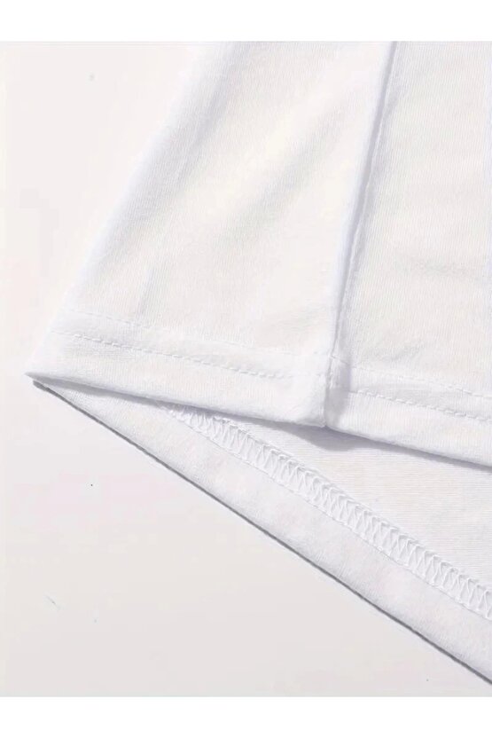 Baskılı Oversize Bisiklet Yaka T-shirt - Beyaz