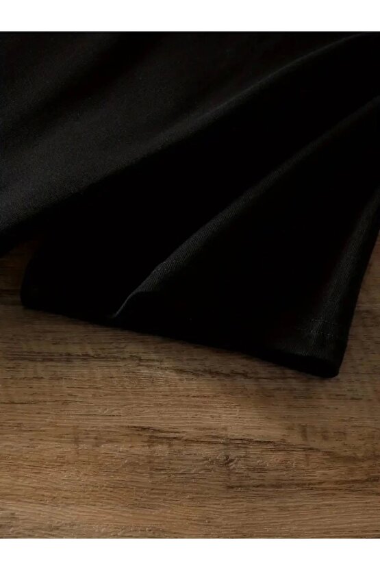 Baskılı Oversize Bisiklet Yaka T-shirt - Siyah