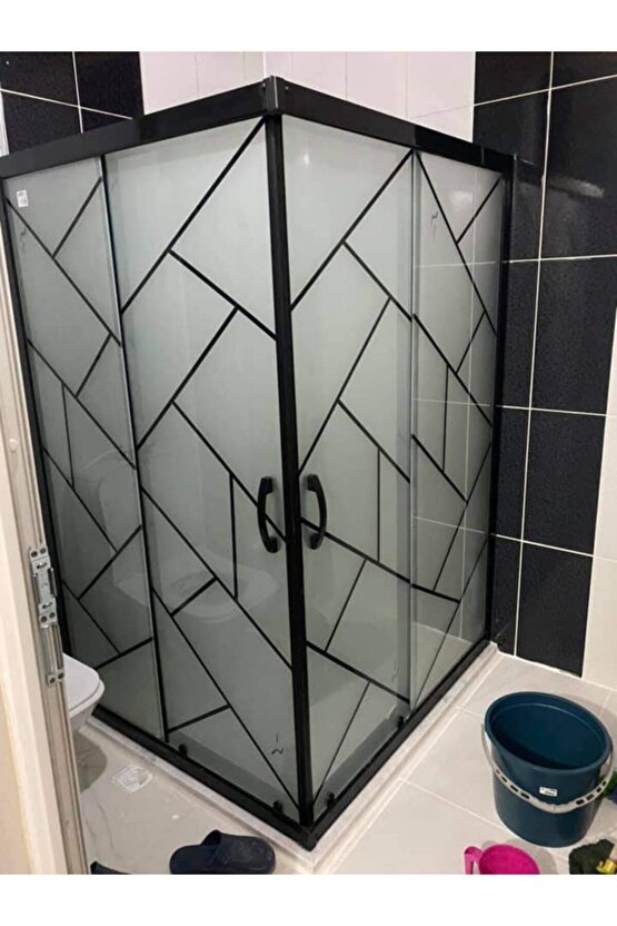 90*100 H180 Siyah Çapraz Çizgili Kumlu Duşakabin