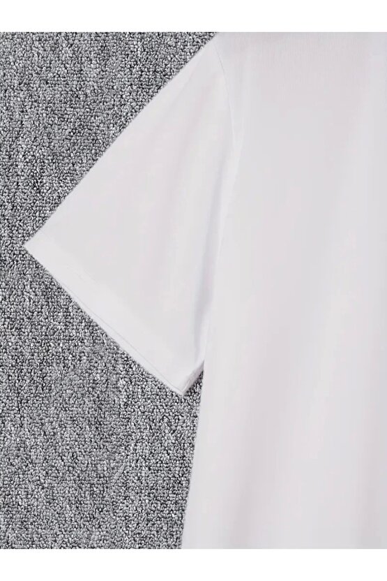 Baskılı Oversize Bisiklet Yaka T-shirt - Beyaz