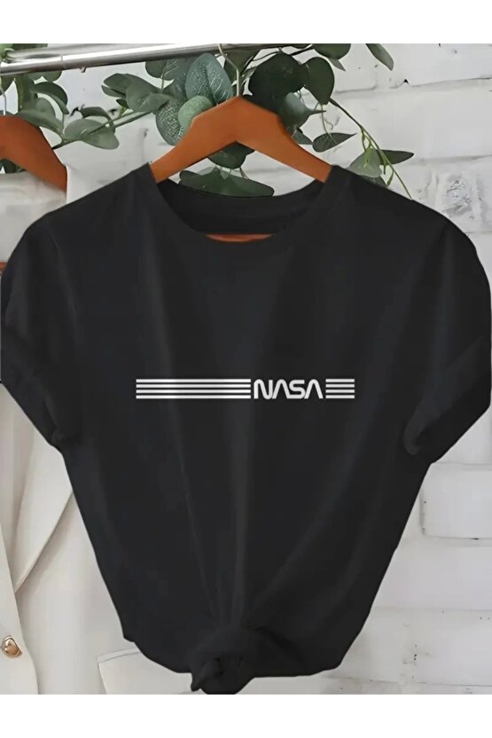 Erkek Kısa Kollu NASA Baskı Bisiklet Yaka T-shirt