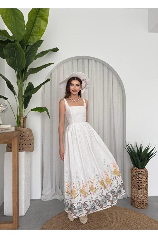 Mazi Çiçek Desenli Elbise