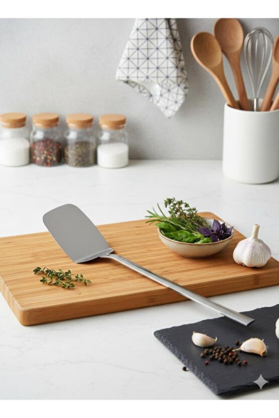 4 Parça Kepçe Kevgir Spatula Servis Kaşığı Seti Paslanmaz Çelik